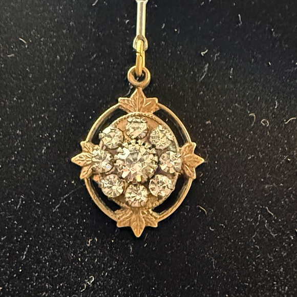 Kenny Ma Ornate Drop Necklace Dark Brass Patina with Clear Crystal Stones - Picture 2 of 8